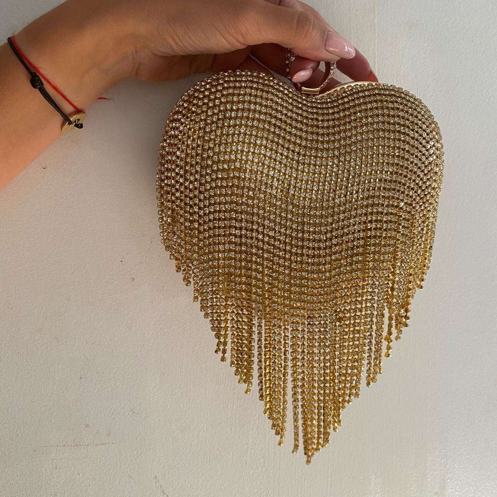 Golden Fringed heart shaped evening bag